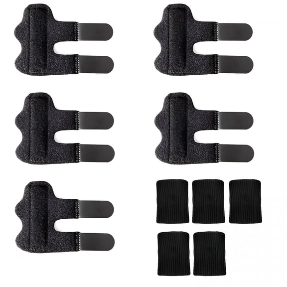 XIRQI 5pcs Trigger Finger Splints Finger Supports Brace Broken Finger Straightener with 5pcs Finger Sleeves (Black)