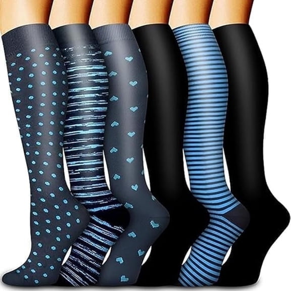 XIRQI 6 Pairs Nylon Compression Socks for Men Women Compression Stocking Support for Athletic Travel,Running,Cycling