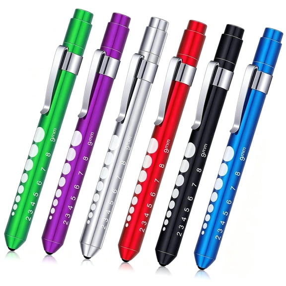 XIRQI 6 Pcs Penlight for Nurse Led Reusable Pen Light with Pupil Gauge Nurses Pin Light for Torch Medical Students Doctors Daily Use with Pocket Clip