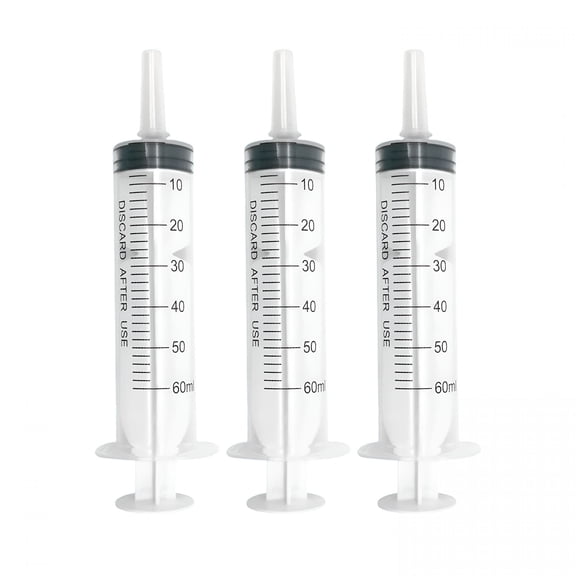 XIRQI 60Ml Plastic Syringe for Liquid-3 Pack Large Syringes with Adapter for Scientific Labs,Feeding,Oil Filling,Individually Wrapped