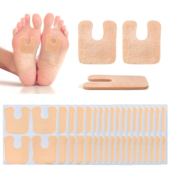 XIRQI 72 Pcs U-Shaped Felt Callus Cushions for Feet-Soft Felt Callus Pads with Tunable Thickness,Self-Adhesive Corn Protectors for Pain Relief,Prevent Rubbing on Shoes,All-Day Comfort for Unisex
