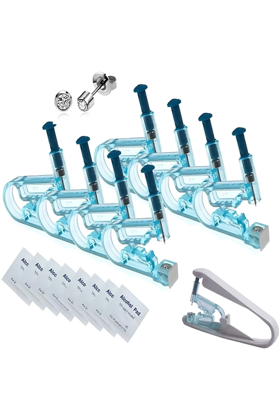 8 Pcs 4mm Disposable Self Ear Piercings Kit with Ear Studs and 1 Pcs Piercing Gun Aid Pierce Kit Tool