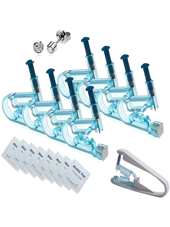 8 Pcs 4mm Disposable Self Ear Piercings Kit with Ear Studs and 1 Pcs Piercing Gun Aid Pierce Kit Tool