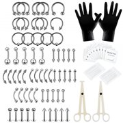 XIRQI 84Pcs Professional Piercing Kit Stainless Steel Navel Eyebrow Nose Needles Set