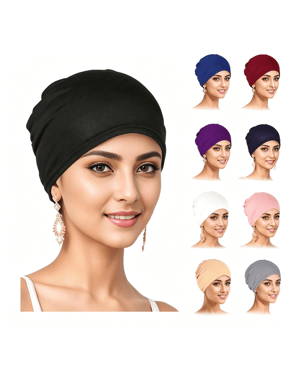 9 Pcs Solid Women Chemo Hat Stretchy Turban Beanie|Pre Tied Chemo Head Scarf Beanie