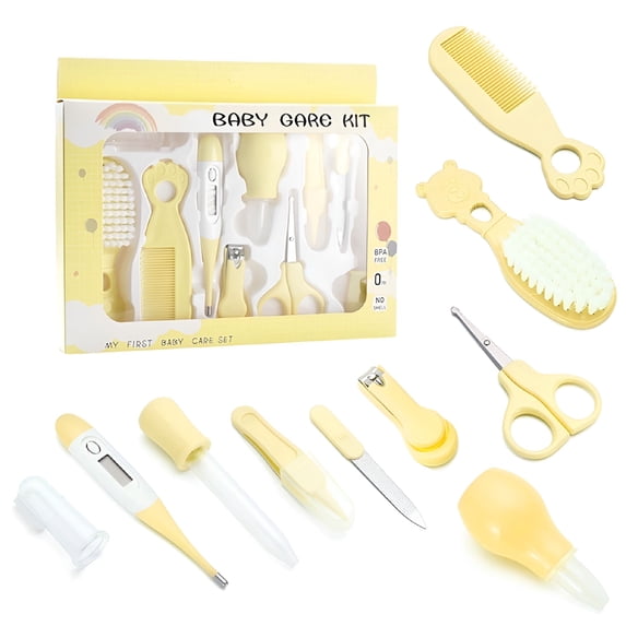 XIRQI Baby Health Care Set Portable Newborn Baby Tool Kits Kids Grooming Kit Safety Cutter Nail Care Set for Baby Children-10Pcs/Set Yellow