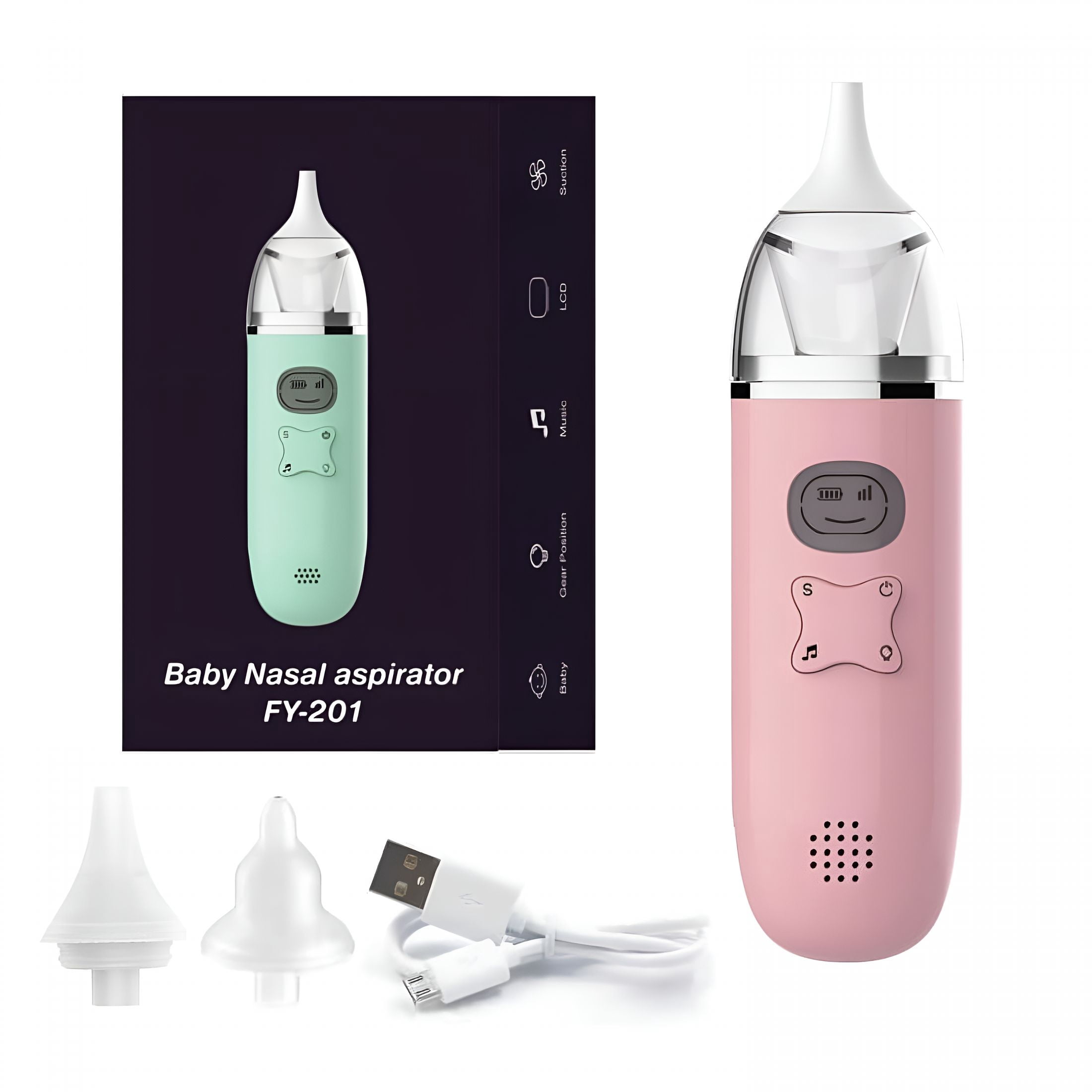 XIRQI Baby Nasal Aspirator with Pause,Music&Light Soothing Function Baby Snot Sucker,Safe And Hygienic Nose Aspirator for Babies