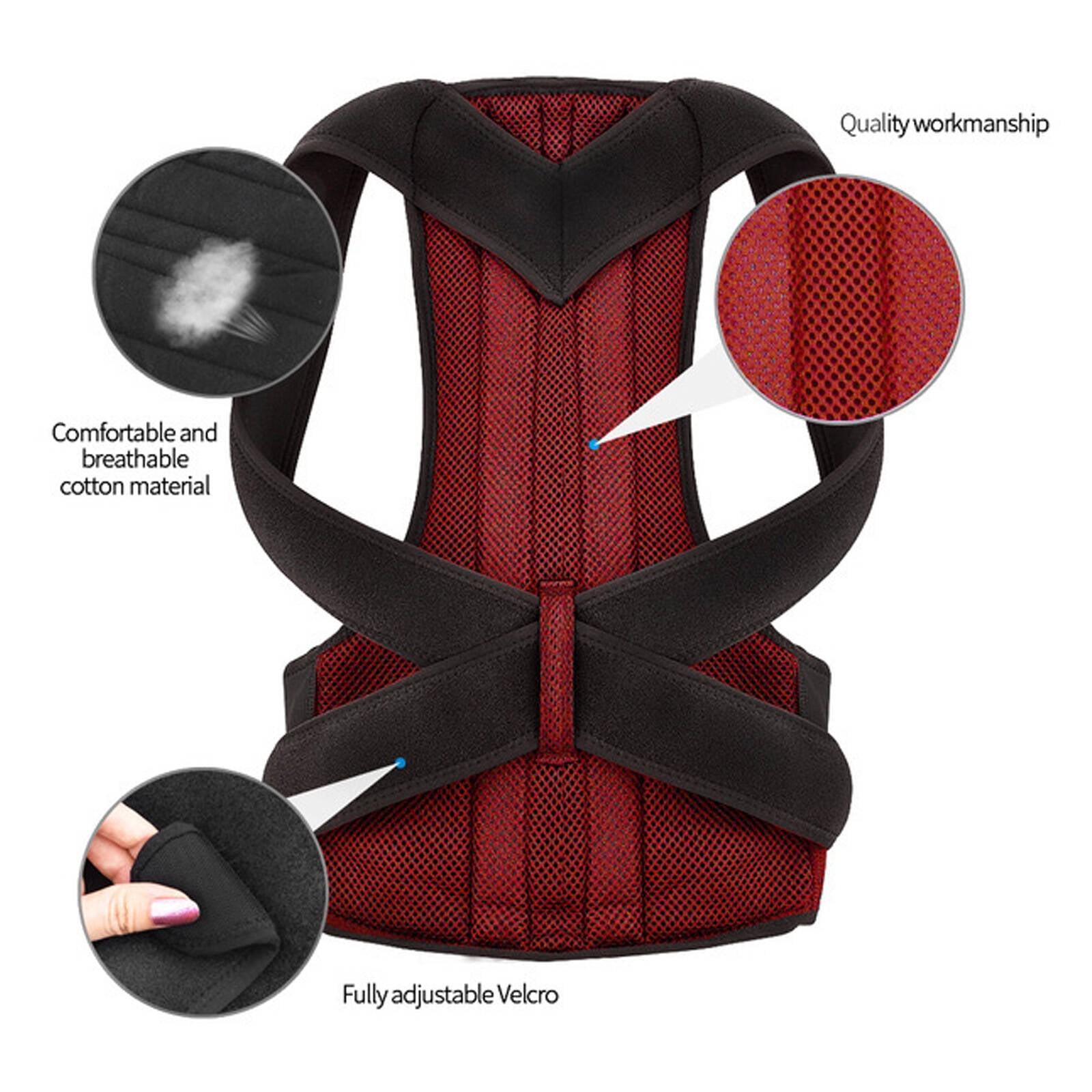XIRQI Back Brace Flexible Adjustment Posture Corrector Comfortable Elasticity Enhances Athletic Performance Lumbar Support Pillow,Red Xxl