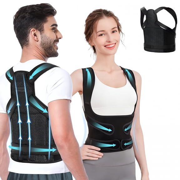 XIRQI Back Brace Posture Corrector for Women And Men,Shoulder Straightener,Adjustable Full Back Support,Upper And Lower Back Pain Relief-Scoliosis,Hunchback,Hump,Thoracic,Spine Corrector-Black-L