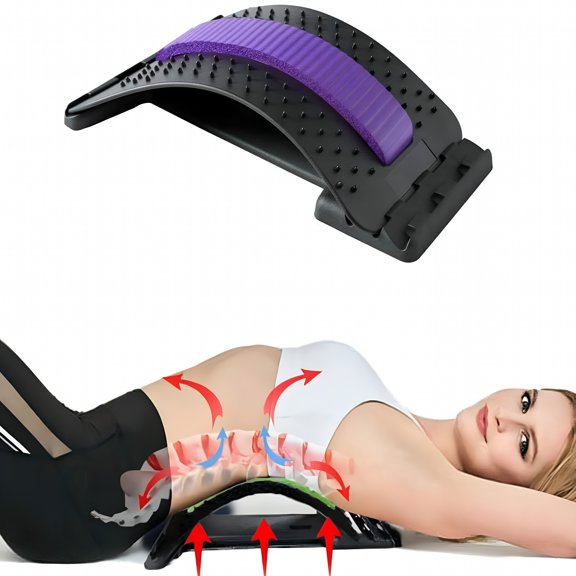 XIRQI Back Stretcher Lumbar Device, Multi-Level Spinal Traction with Acupressure Points, Adjustable Lower Back Pain Relief Tool for Sciatica, Posture Correction, and Muscle Tension