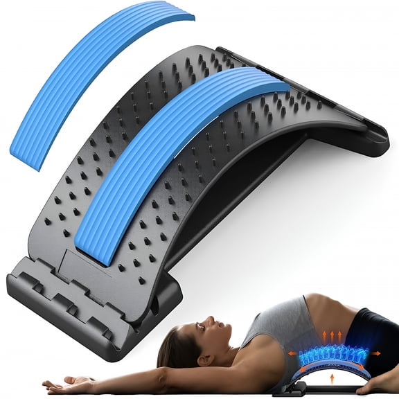 XIRQI Back Stretcher for Pain Relief,Multi-Level Back Cracker Lower Back Pain Relief Device,Lumbar Support Spine Board with 3 Adjustable Settings for Bed,Chair & Car with Massager