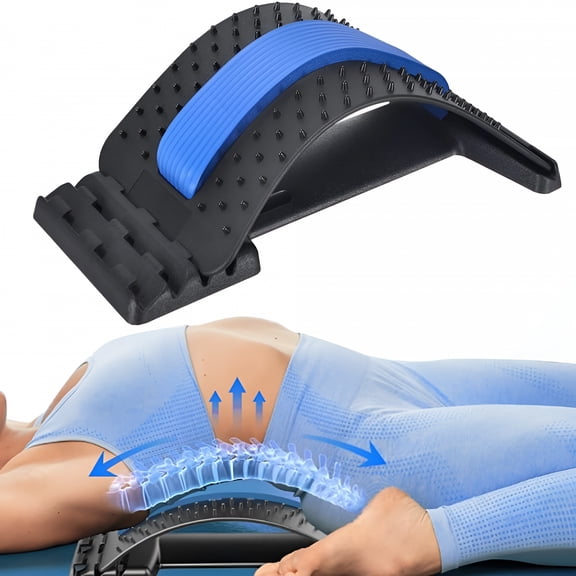 XIRQI Back Stretcher for Lower Back Pain Relief,4 Level Adjustable Lumbar Cracker Board Massager,Stretching Device for Scoliosis,Sciatica (Blue)