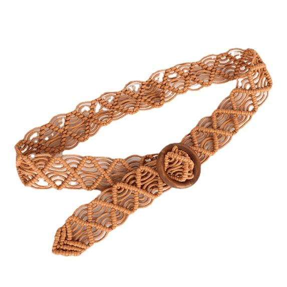 OQRKI Handcrafted Wide Brown Women’s Belt - Fashionable with Round Buckle