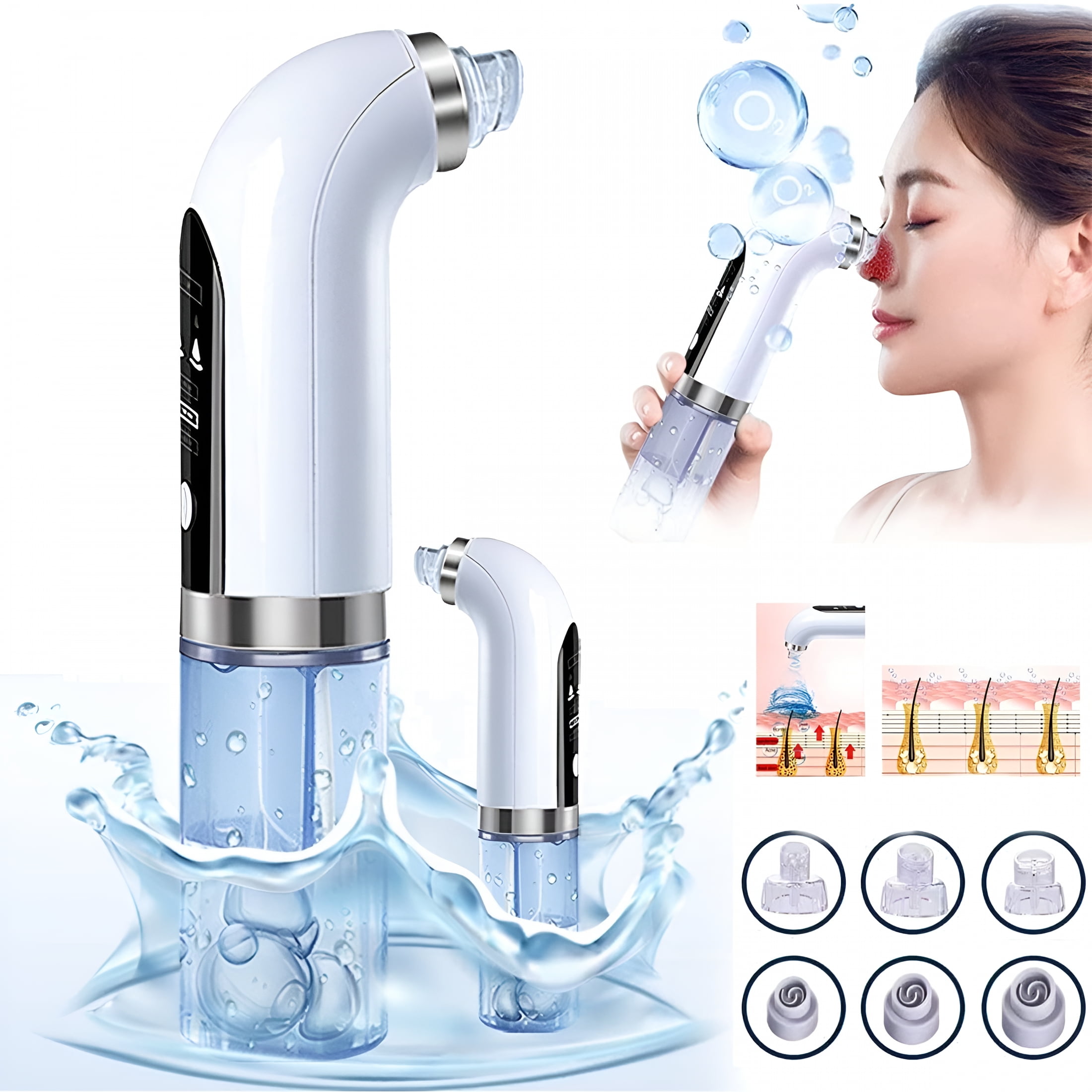 XIRQI Blackhead Remover Pore Vacuum, with 6 Suction Heads Replaceable, Facial Cleaner Beauty Instrument Electric Strong Suction Comedone Extractor Tool for Acne Removal Blackhead Sucker, White