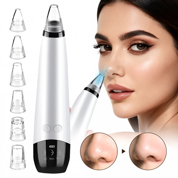 XIRQI Blackhead Remover Pore Vacuum Kit - Electric Face Vacuum Pore Cleaner Acne White Heads Removal with 6 Suction Heads, Suitable for Women And Men