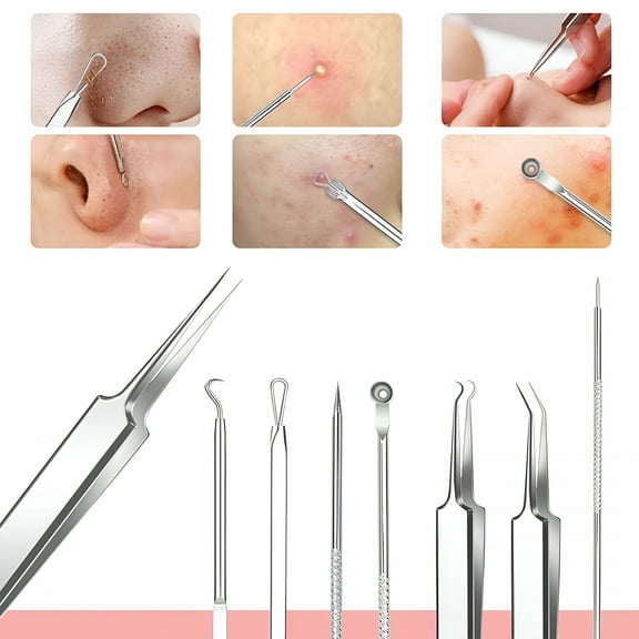 XIRQI Blackhead Remover Tool Kit 8 Pcs, Stainless Steel Comedone Extractor Set with Portable Metal Case, Pimple Popper for Whitehead Blemish Extraction, Skincare Tools for Home and Spa Use
