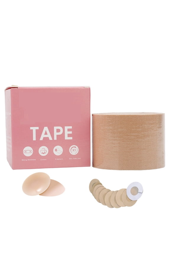 Boob Tape Breast Lift Tape for Large Breasts with 2 Pcs Nipple Covers Invisible Breast Tape for A-G Cup (Beige,4 In)