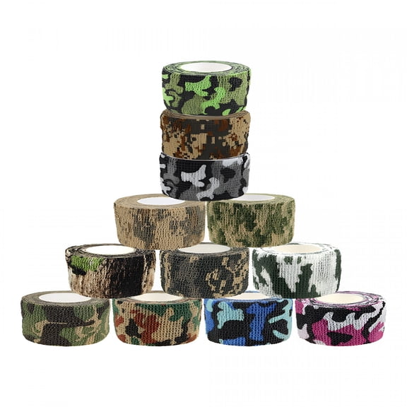 XIRQI Camouflage Tape, 12 Pcs Stealth Camo Non-woven Fabric Camo Stretch Bandage Self-Adhesive Camouflage Tape for Outdoor Camping Hunting Bicycle Camera (2.5cm4.5m/0.98inch14.76foot)