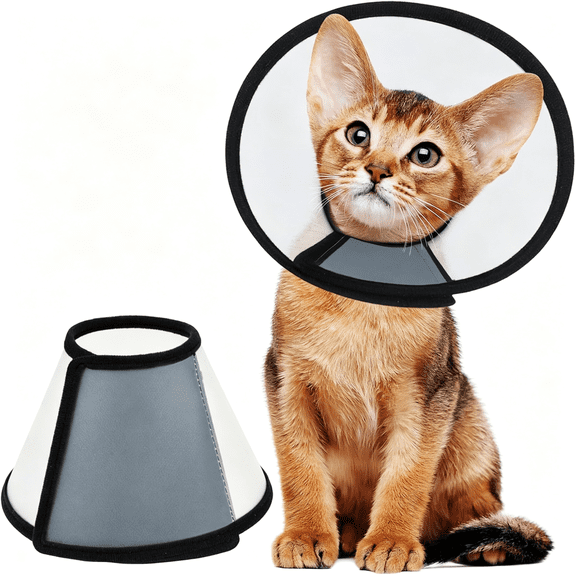 XIRQI Cat Cone Collar 3 Sizes Lightweight Soft Edge Recovery Cone for Cats,Adjustable Plastic Elizabethan Anti-Lick E-Collar for Post-Surgery Protection(Small)