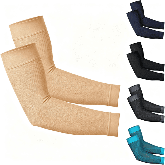 XIRQI Compression Arm Sleeves,Firm 20-30Mmhg Graduated Compression Full Arm Support for Recovery,Pain Relief,Tendonitis,Golfers&Tennis Elbow Brace,Workouts Sports-Latex Free Beige L