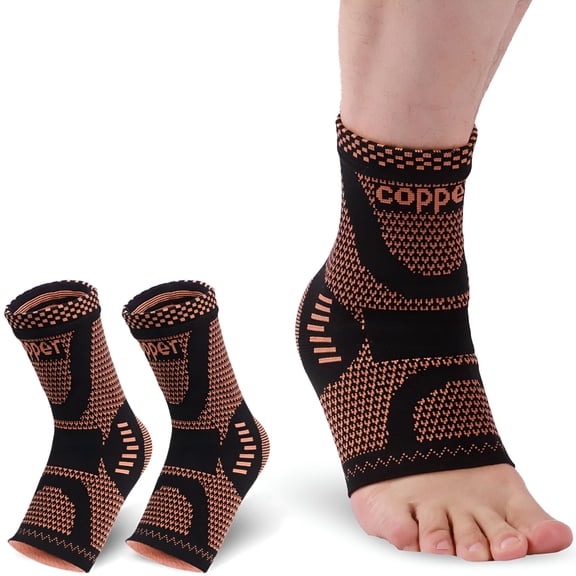 XIRQI Copper Ankle Brace Support for Adult (1Pair),Ankle Compression Sleeve Socks for Plantar Fasciitis,Achilles Tendonitis,Sprained Ankle,Tobillera Termica Espolon for Pain Relief,Recovery Sports
