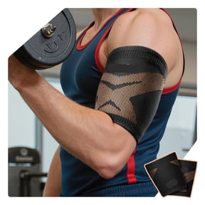 XIRQI Copper Bicep Tendonitis Brace [Medical-Grade  Ultra Comfort] Upper Arm Brace Tricep Bicep Compression Sleeve for Muscle Strains Recovery and Inflammation - Fit for Men & Women 1 Pair