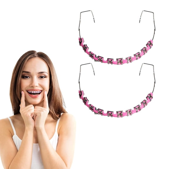 XIRQI Dental Fake Braces for Teeth ,Orthodontic Temporary Tooth Wire Braces with Metal Brackets and Arch Wire,Demonstration Training Model for Teaching,Practice (Pink)