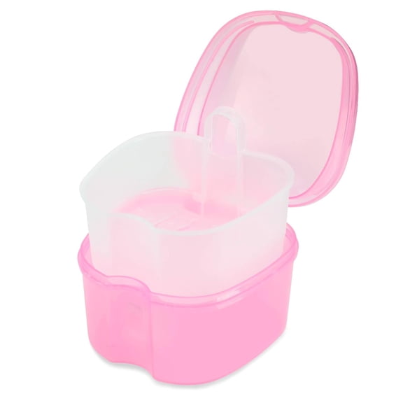 XIRQI Dental Orthodontic Retainer Container Cleaning Case,Denture Bath Box Case Cup Holder, Mouthguard Storage Soaking Case - Pink