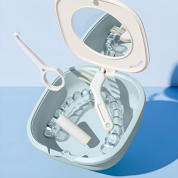 XIRQI Dental Retainer Storage Box with Mirror | Portable Braces Case for Travel | Waterproof&Dustproof Plastic Container for Invisible Aligners,Dentures,Or Small Accessories