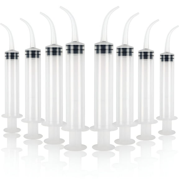 XIRQI Dental Syringe 8pcs 12cc Disposable Curved Syringe Irrigation Syringe with Curved Tip