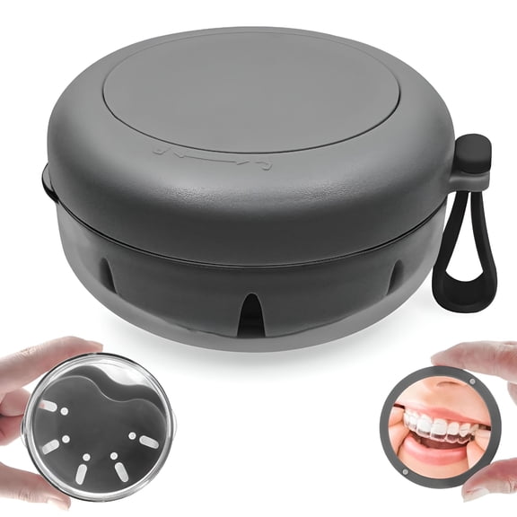 XIRQI Denture Case&Cup,Travel Retainer Case with Mirror,No-Leak False Teeth Cleaning Container: Full&Partial Dentures Soaking,Denture Bath Holder for Mouth Guards,Braces,Aligners