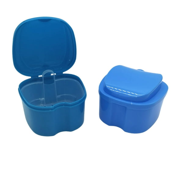 XIRQI Denture Case,Filter Mesh Denture Cup,Prevents Spill Keeps Clean Retainer Cleaner Case,Dark Blue