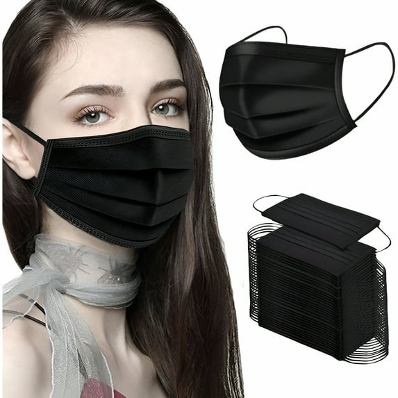 XIRQI Disposable Face Mask,50 PCS Black Masks,3 Ply Protection Face Masks