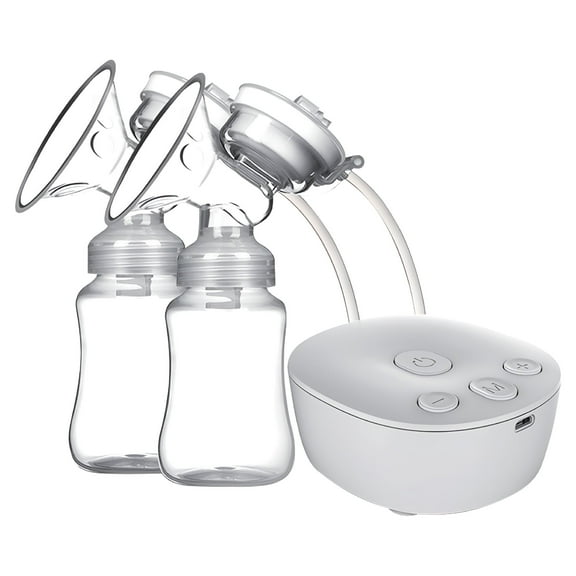 XIRQI Double Electric Pump Hands Free Pump for Breastfeeding 2 Modes & 9 Adjustable Levels Low Noise - Backflow USB Powered with 2pcs 150ml Milk Bottles