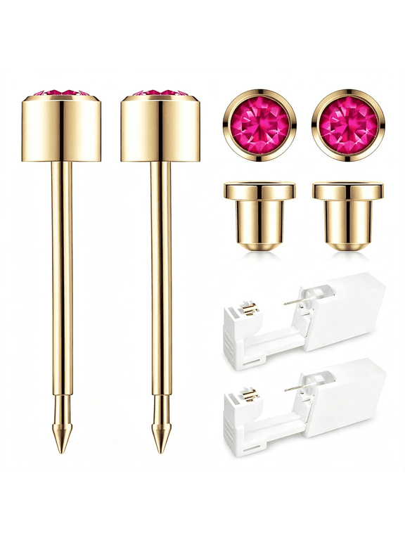 Ear Piercing Kit Gold 4Mm with Safety Back Disposable Ear Piercing Gun Kit 2 Pack Made in 316L Surgical Stainless Steel | at Home Self Ear Piercer Kit with Preloaded Ear Stud