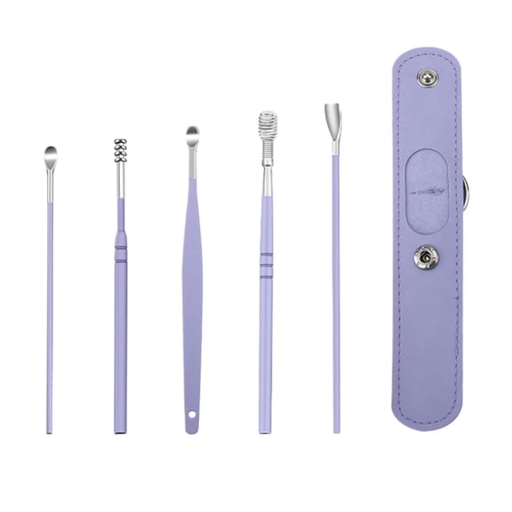 XIRQI Ear Wax Removal Kit, Professional Double-Headed Ear Pick Earwax Removal Tools, Ear Cleaner Earwax Removal Tool with Portable Keychain PU Leather Case