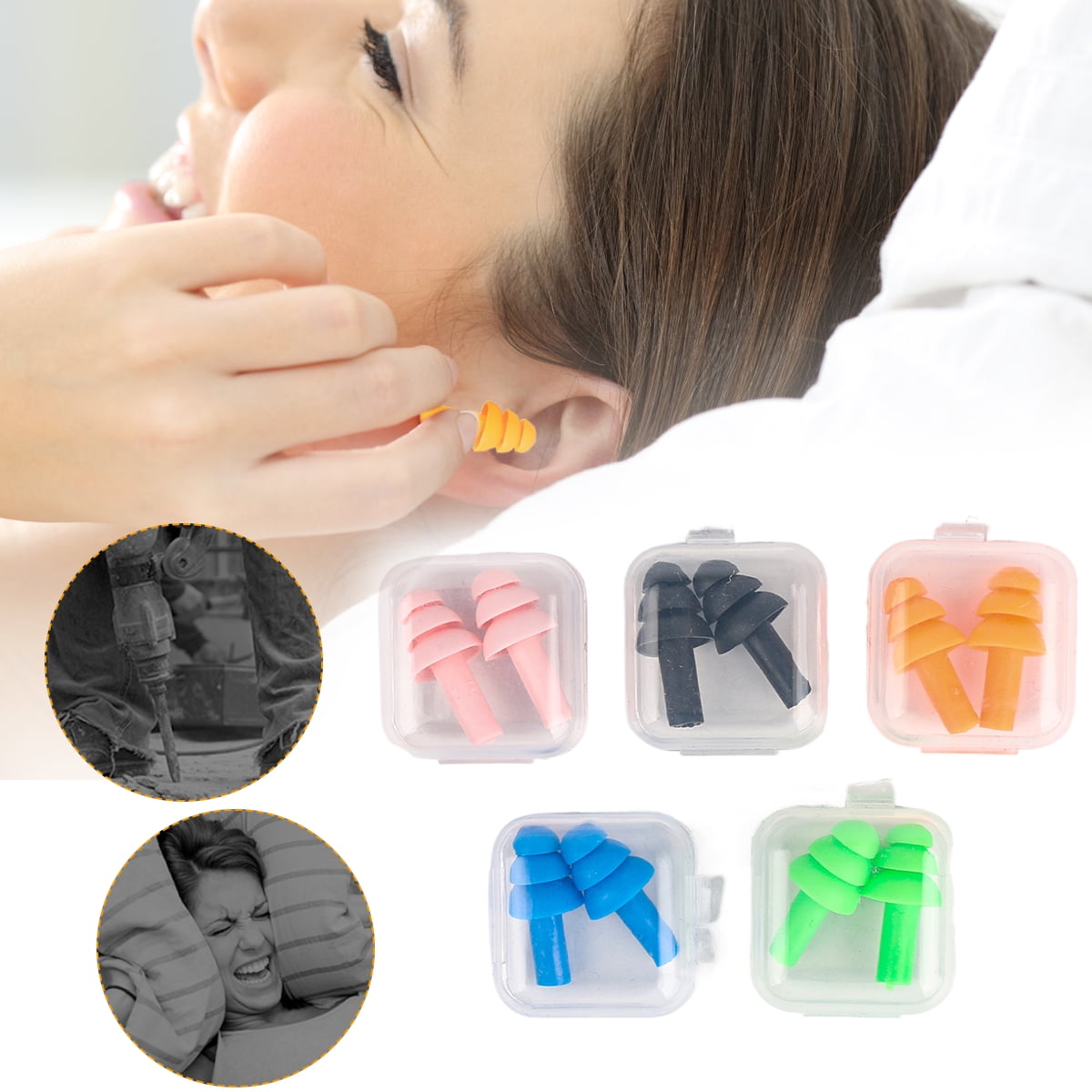 XIRQI Earplugs for Sleeping Noise Cancelling, Reusable Silicone Ear Plug with Case for Swimming, Snoring, Work, Noisy Places,5Pair