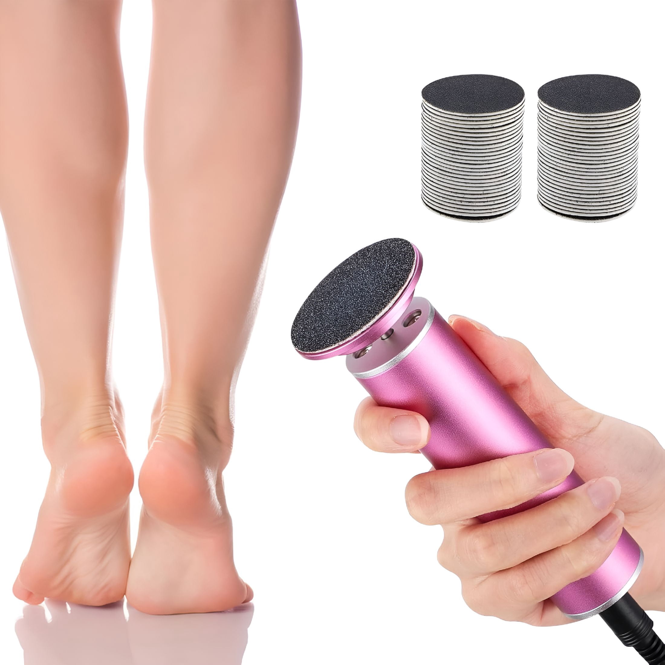 XIRQI Electric Callus Remover,Foot Nail File Grinder Tool with Speed Controller And 60Pcs Replacement Sandpaper Disk,Pedicure Tool Feet Scrubber for Dead Dry Crack Skin Calluses