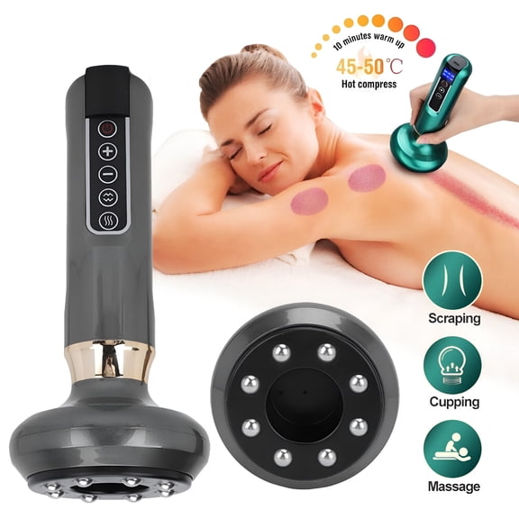 XIRQI Electric Cupping Set Gua Sha Device Massage Tool with 12 Modes,3 in 1 Smart Heating Vacuum Therapy Scraping Machine,Portable Rechargeable Cupping Massage Tool with Steel Balls,Gray