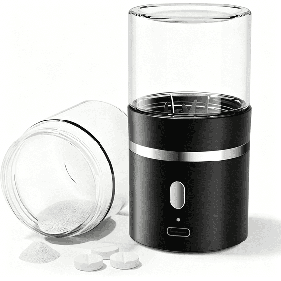 XIRQI Electric Pill Crusher,Portable Cordless Pill Crusher,Fine Powder for Travel,Easily Crush Small and Large Pills&Vitamins for Elderly,Pets(Black)