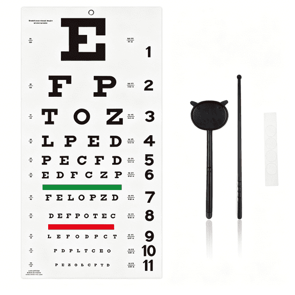 XIRQI Eye Chart,Eye Exam Chart,Plastic Low Vision Eye Charts Wall Chart with Eye Occluder&Pointer,Eye Charts for Eye Exams for Doctor'S Officeschool,Home(22X11 Inches)