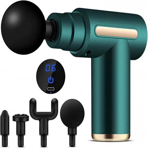 XIRQI Fascia Gun-Muscle Massage Gun-Handheld Deep Tissue Massager-Percussion Chiropractic Massager with 6 Adjustable Speeds and 4 Heads for Athletes to Relief Pain and Relax (Dark Green)
