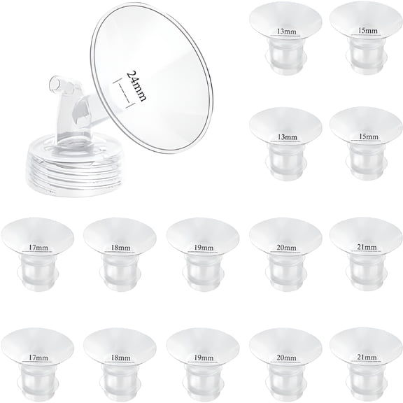 XIRQI Flange Inserts 13/15/17/18/19/20/21Mm 14Pc Compatible with Breast Pumps, Reduce 24Mm Tunnel Down to Correct Size