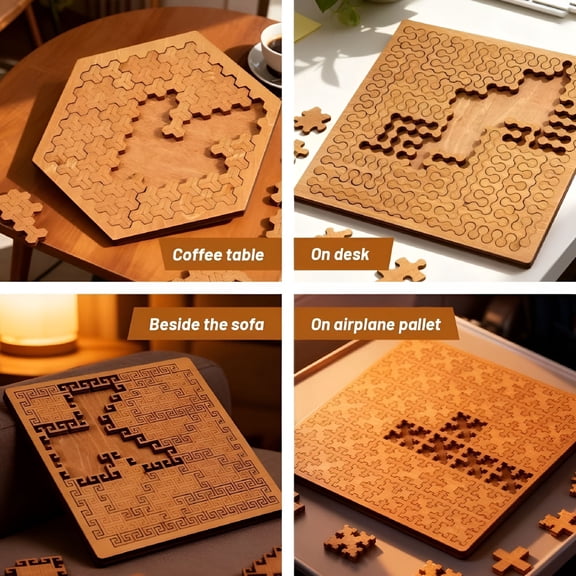 XIRQI Fractal Puzzle,Fractal Tray Puzzle,Hard Difficult Wooden Jigsaw for Adults,Reverse Thinking Puzzles,Portable Impossible Reverse Thinking Challenging No Image Puzzle