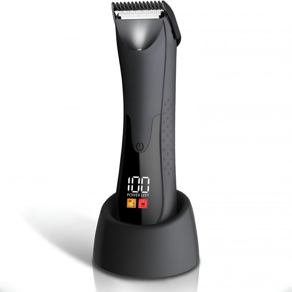 XIRQI Groin Hair Trimmer-Electric Manscape Trimmer For Men,Waterproof Ball Trimmer For Pubic/Body/Groin Grooming With Ceramic Blade,LED Light,Charging Base-Black