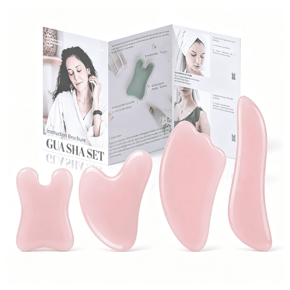 XIRQI Guasha Massage Tool, 4 Pcs Gua Sha Facial Tool, Guasha Board for Spa Acupuncture Therapy Trigger Point Treatment, Gua Sha Scraping Massage Tool (4 Pcs Gua Sha Facial Tools) Pink
