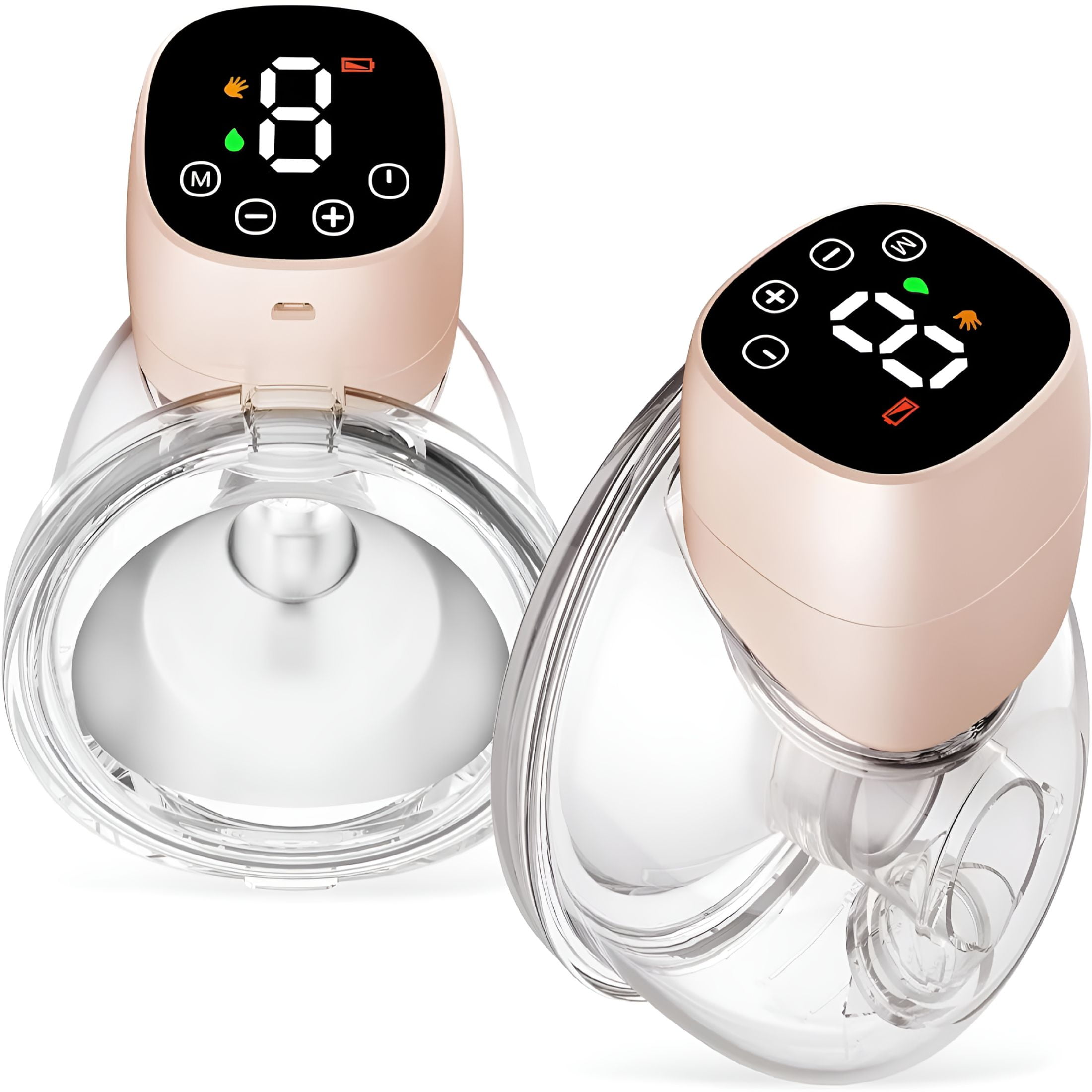 XIRQI Hands Free Breast Pump, Wearable Breastfeeding Pump, Portable Electric Breast Pump with 24mm Flange, Wireless Breast Milk Pump, 3 Modes 9 Levels 2 Pack Pink