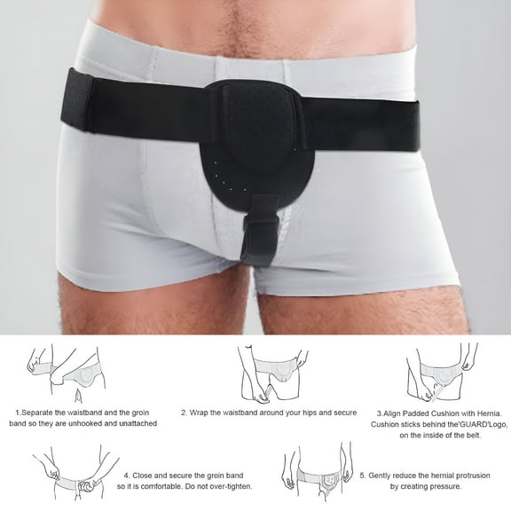 XIRQI Hernia Belt for Men & Women-Left/Right Side Inguinal Hernia Support with Removable Compression Pads,Black