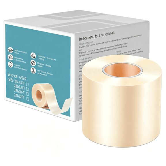 XIRQI Hydrocolloid Roll for Wound Care - Medical Grade Hydrocolloid Bandages with Flexible & Waterproof, Ultra-Thin, Self-Adhesive, Diy Shape & Size Home First Aid Kit Essential (2In*5Ft)