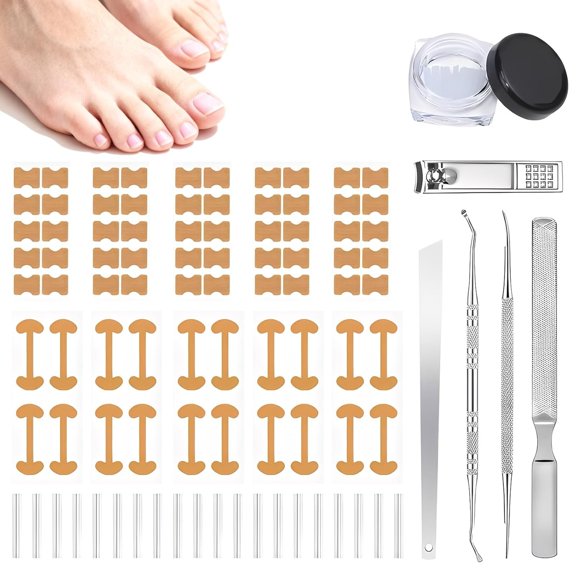 XIRQI Ingrown Toenail Corrector Set with Correction Strips,Toenail Tool Kit Includes Breathable Toenail Strips,Ingrown Toenails Pedicure Tool Set for Home Use (Silvery)